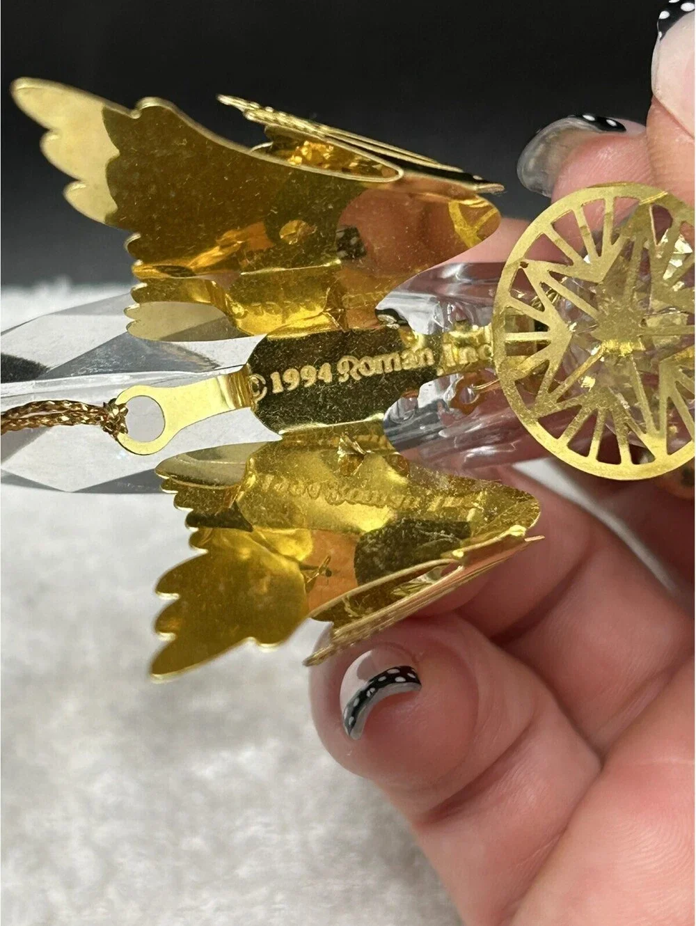Vintage Filigree Angel Roman Inc Gold Wings Christmas Ornament 1994 ECU